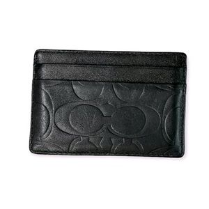 Coach Money Clip Card Case, Black, Embossed Leather